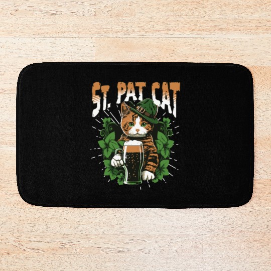 Funny St. Patricks Day Drinking Cat Bath Mats