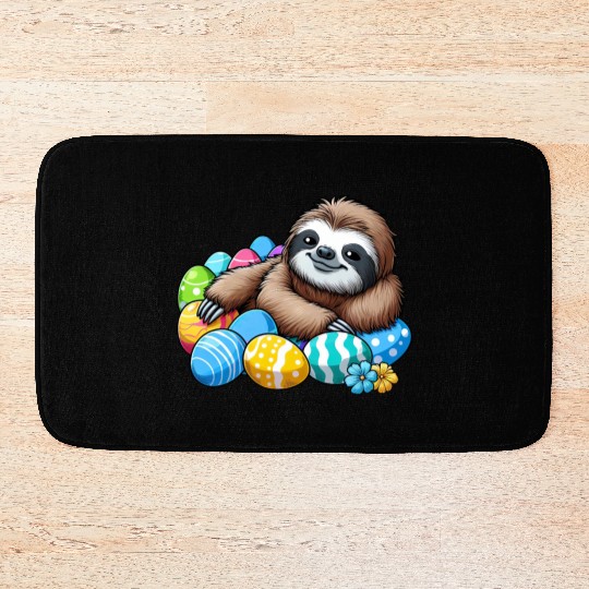 Cute Sloth Easter Egg Cartoon Chilling Bath Mats