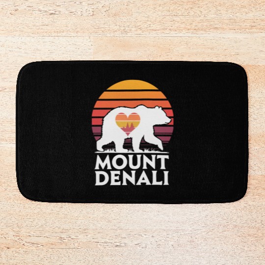 Retro Mount Denali Bear Sunset Art Bath Mats