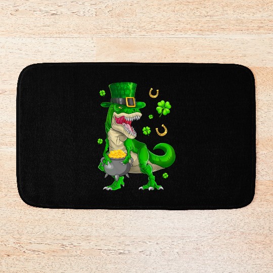 Happy St Patricks Day Dinosaur T-Rex Bath Mats