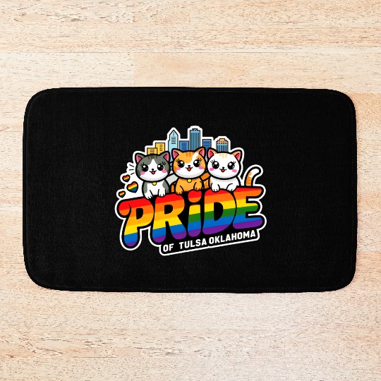 Pride of Tulsa City Oklahoma USA Rainbow Flag Bath Mats