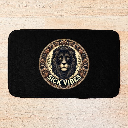 Majestic Lion Head Vintage Art with Ornate Frame Bath Mats