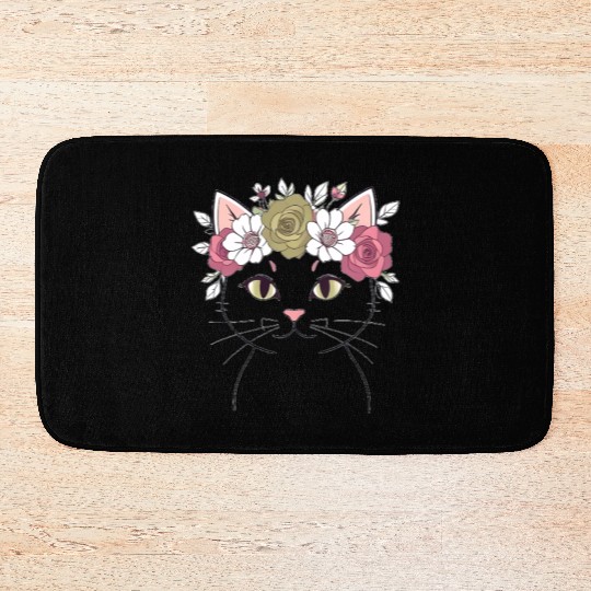Royal Cat with a Rose Crown Bath Mats