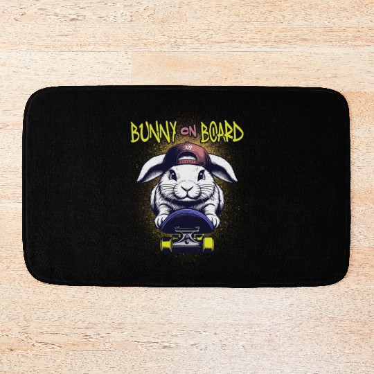 Bunny on Board Street Style Skateboarding Rabbit Bath Mats
