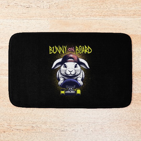 Bunny on Board Street Style Skateboarding Rabbit Bath Mats