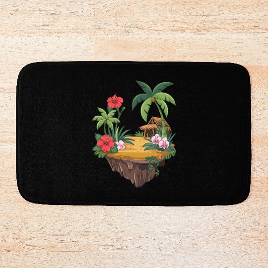 Tropical Island Hut Hibiscus and Orchids Bath Mats