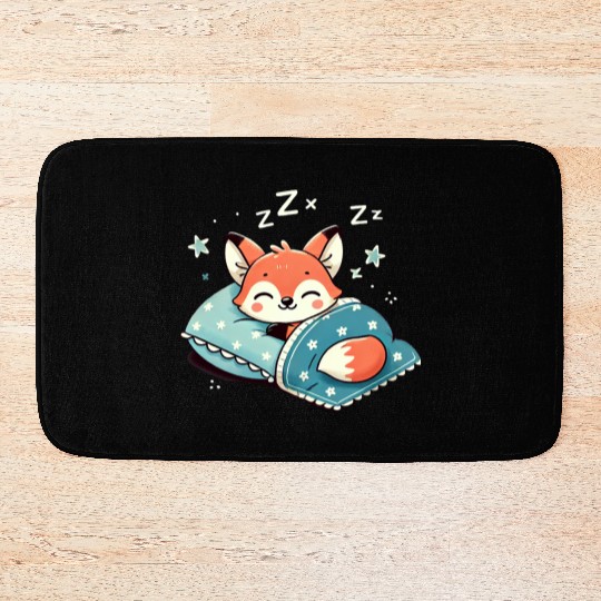 Fox Sleeping In Bed At Night Time Bath Mats