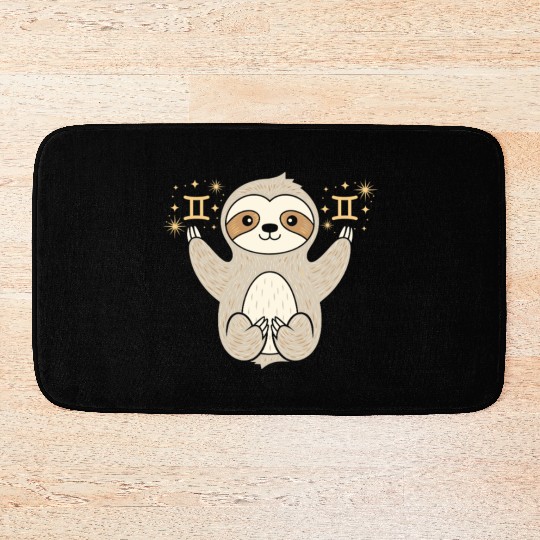 Gemini Zodiac Sloth Embracing Duality Magic Bath Mats