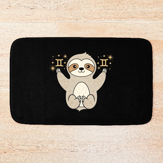 Gemini Zodiac Sloth Embracing Duality Magic Bath Mats