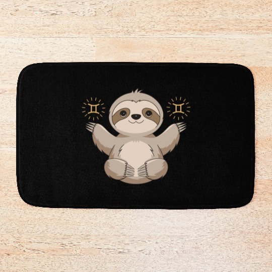 Adorable Gemini Zodiac Sloth Embraces Gemini Charm Bath Mats