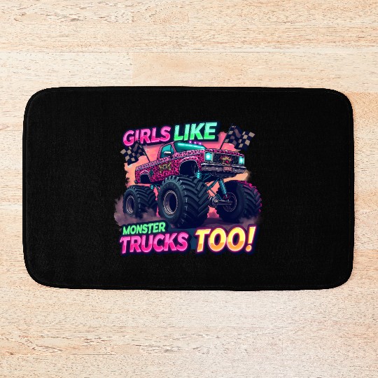 Girls Love Monster Trucks Design Bath Mats