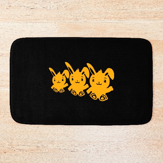 3 Rabbits Three Friends Team Crew Waving Sitting Bath Mats