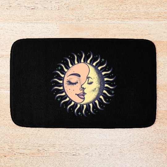 Boho Sun Moon Spirituality Sun Face Bath Mats