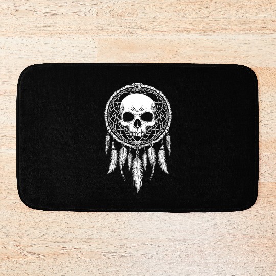 Skull Dreamcatcher Gothic Boho Skull Tribal Bath Mats