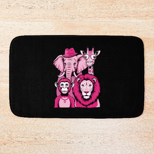 Elephant Monkey Lion Giraffe Cool Crew Pink Vibes Bath Mats