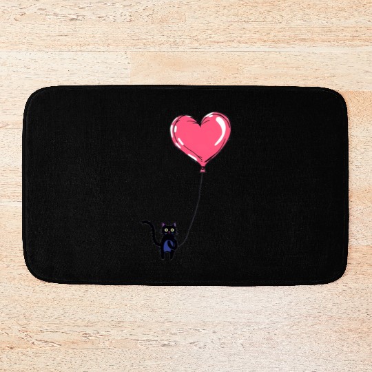 Cat Holding a Heart-Shaped Balloon Bath Mats