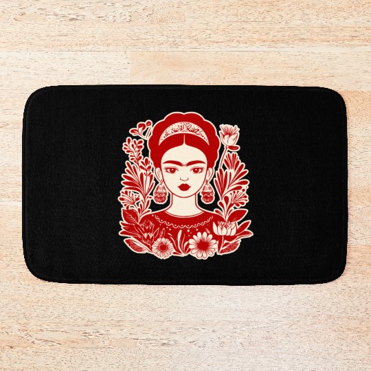 Frida Kahlo Illustration Feminist Art Bath Mats