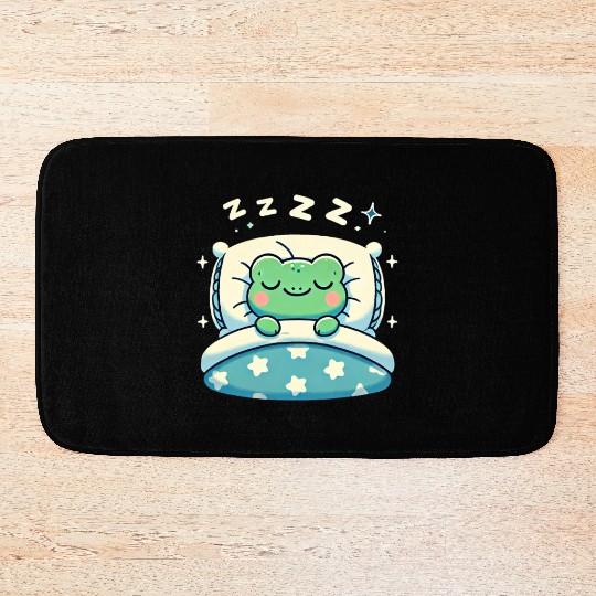 Frog Sleeping In Bed At Night Time Bath Mats