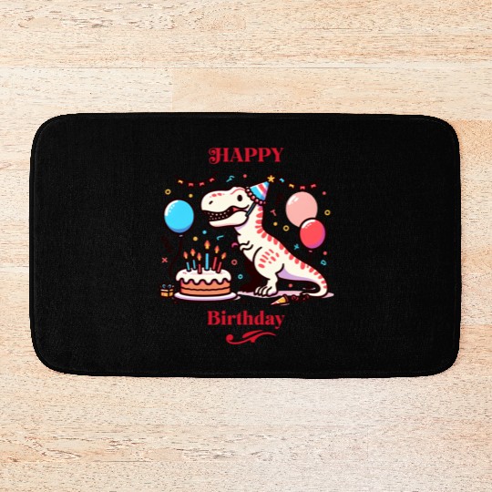 Happy Birthday T-Rex Cake Balloons Bath Mats