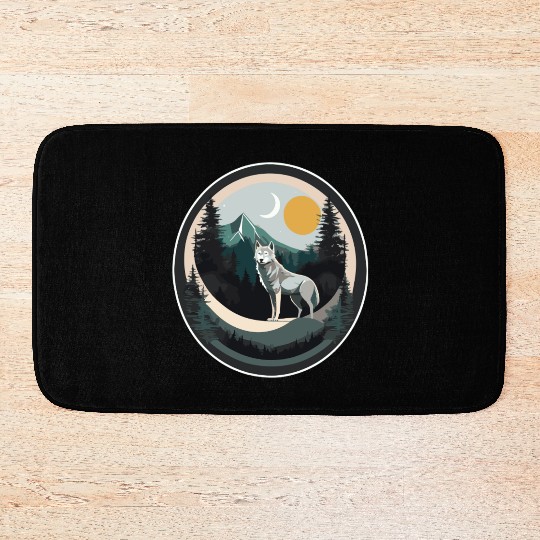 Lone Wolf Under Moonlit Sky Bath Mats