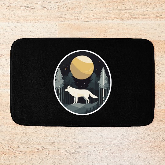 Lone Wolf Under Moonlit Sky Bath Mats