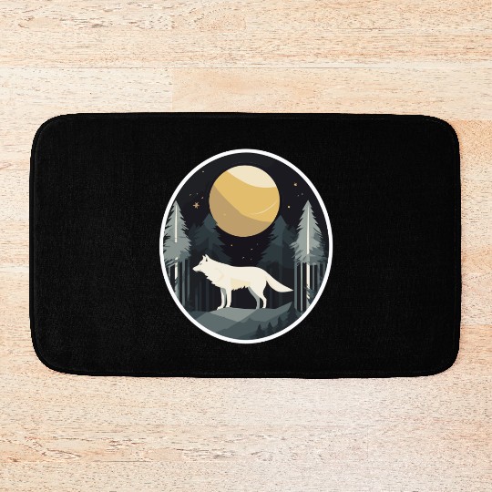 Lone Wolf Under Moonlit Sky Bath Mats