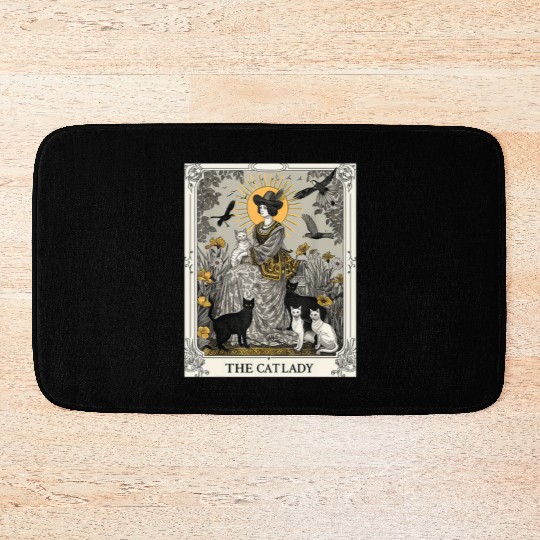 The Cat Lady Tarot Card Vintage Gothic Cat Mom Bath Mats
