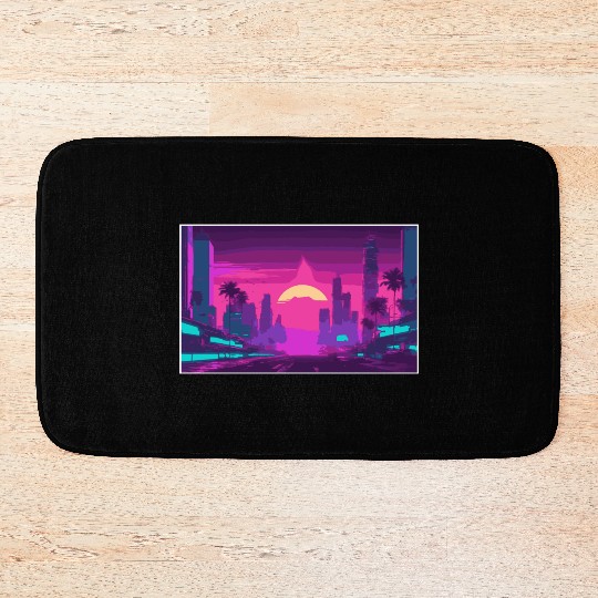 Neon Paradise Vaporwave Sunset Vibes Bath Mats