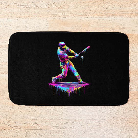Ice Cream Drip Baseball Bat Baseball Player Bath Mats