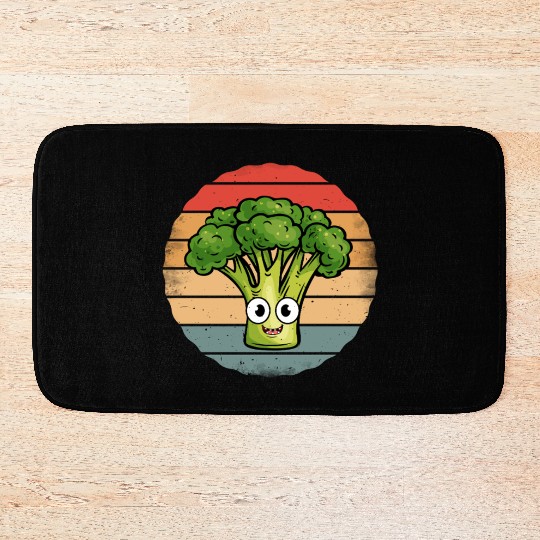 Cute Smiling Broccoli Retro Vintage Sunset Bath Mats