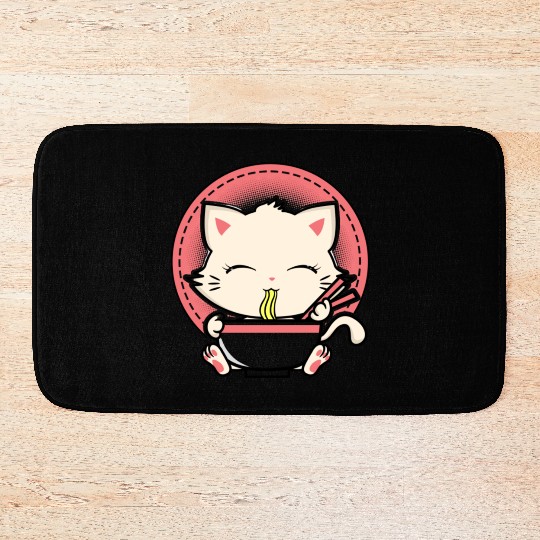 Cat Ramen Japanese Funny Graphic Tees Kawaii Bath Mats