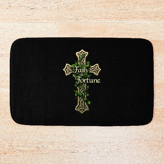 Celtic Cross Faith & Fortune Shamrock Design Bath Mats