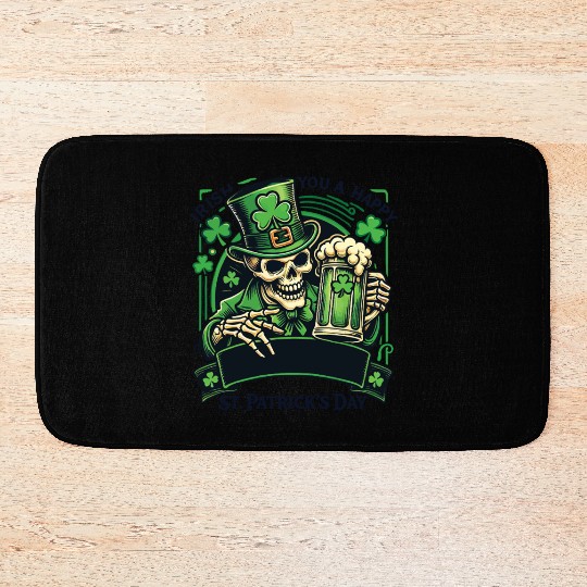 Happy St. Patrick's Day Skull With Beer Bath Mats