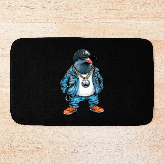 Gangster Pigeon with a Gold Chain Bath Mats