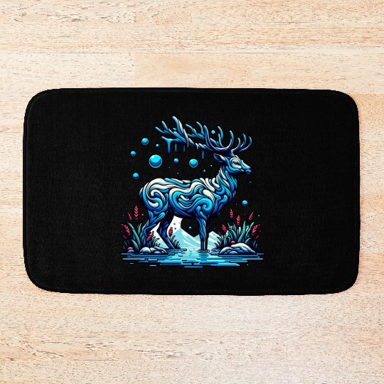 Majestic Blue Deer in Enchanted Forest Bath Mats