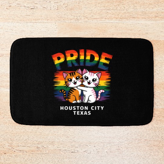 Pride Month Houston City Texas USA Rainbow Flag LG Bath Mats