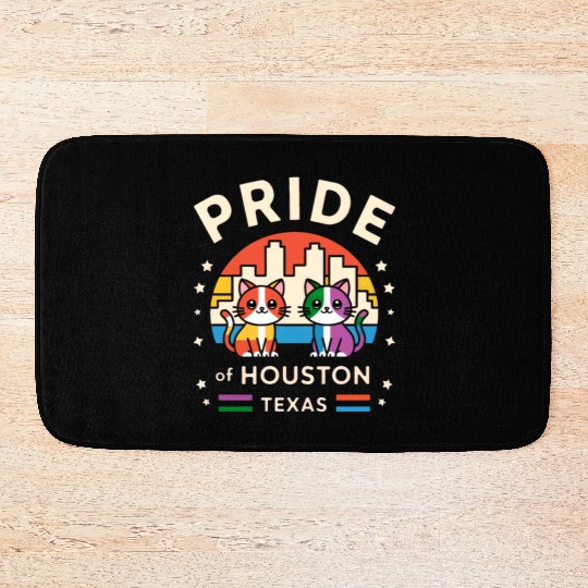 Pride of Houston City Texas USA Rainbow Flag Bath Mats