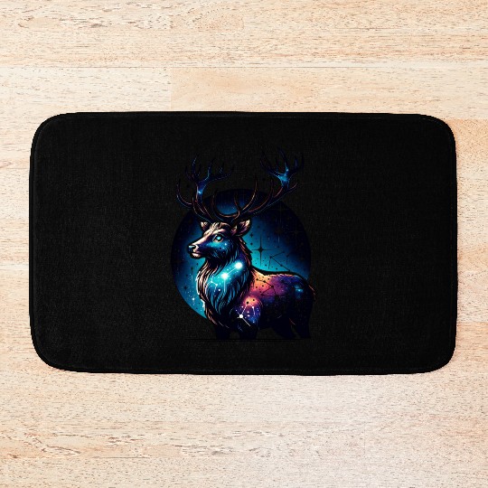 Celestial Stag with Cosmic Night Sky Bath Mats