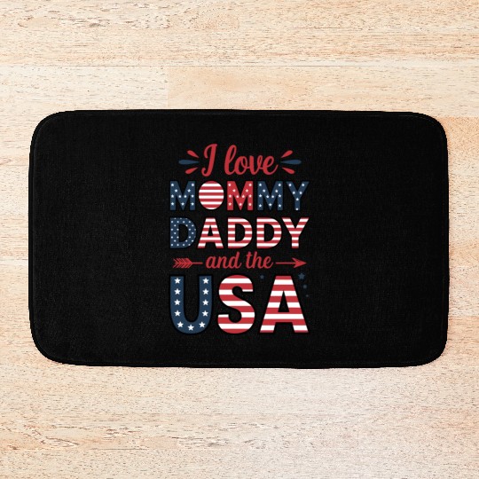love mommy daddy use 4th of July typography Bath Mats