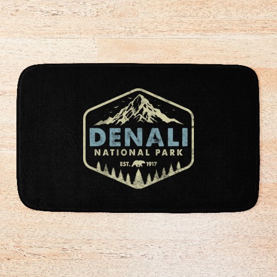 Retro Denali National Park Mountains Nature Hiking Bath Mats