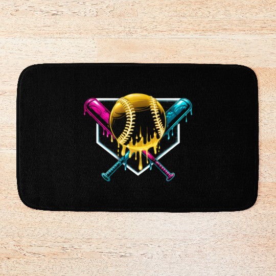 Neon Drip Baseball Design Bath Mats