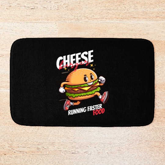 Cheese burger running faster food Bath Mats