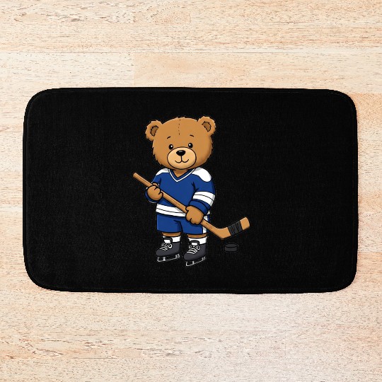 Teddy bear ice hockey player Bath Mats
