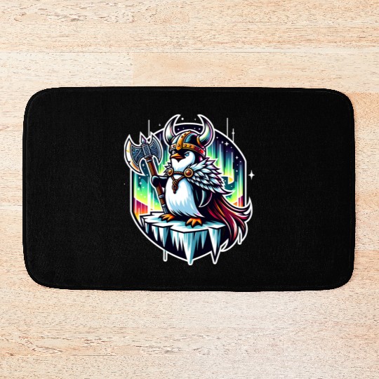 Viking Penguin Conquering Northern Lights Bath Mats