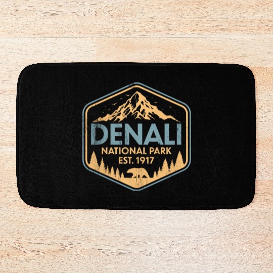 Retro Denali National Park Mountains Nature Bath Mats