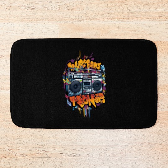 Vintage Hip Hop Rapper-Inspired Boombox Graffiti Bath Mats