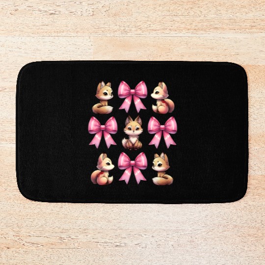 Coquette Bow Kitsune Fox Mask Pink Ribbon Mom Bath Mats