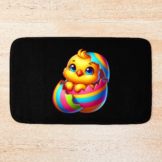 Cute Chick Cartoon Colorful Easter Egg Hatching Bath Mats