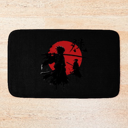 Shadow Samurai Warriors Under Blood Moon Bath Mats