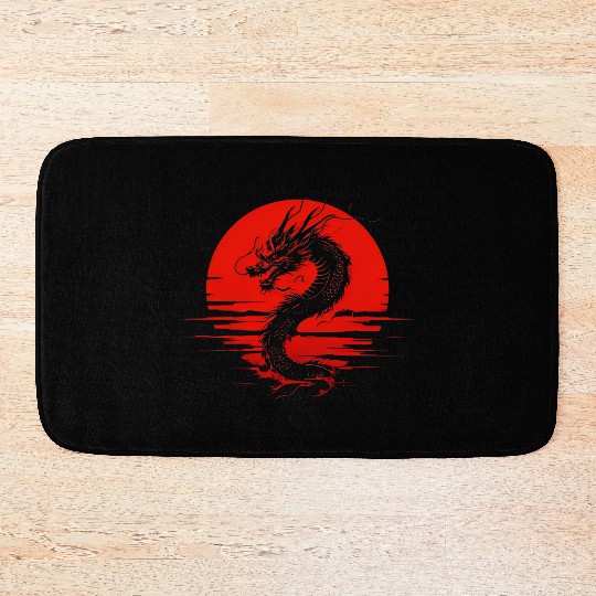 Dragon Rising Under the Blood Moon Bath Mats